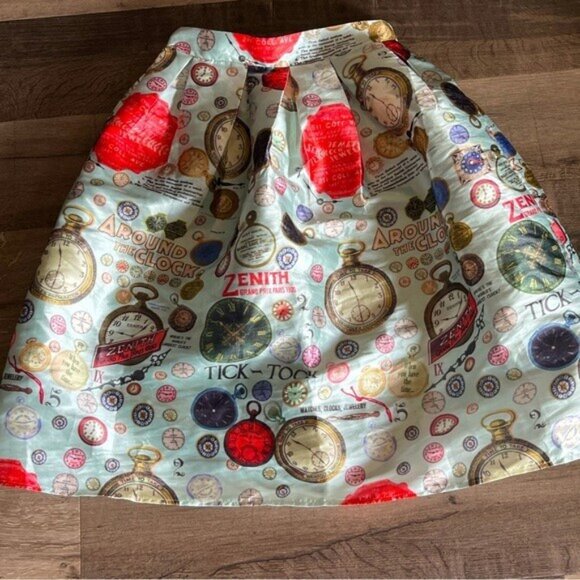 BNWT Choies Novelty Print Retro A-Lined Satin Ballon Midi Skirt Size Large - Picture 8 of 12